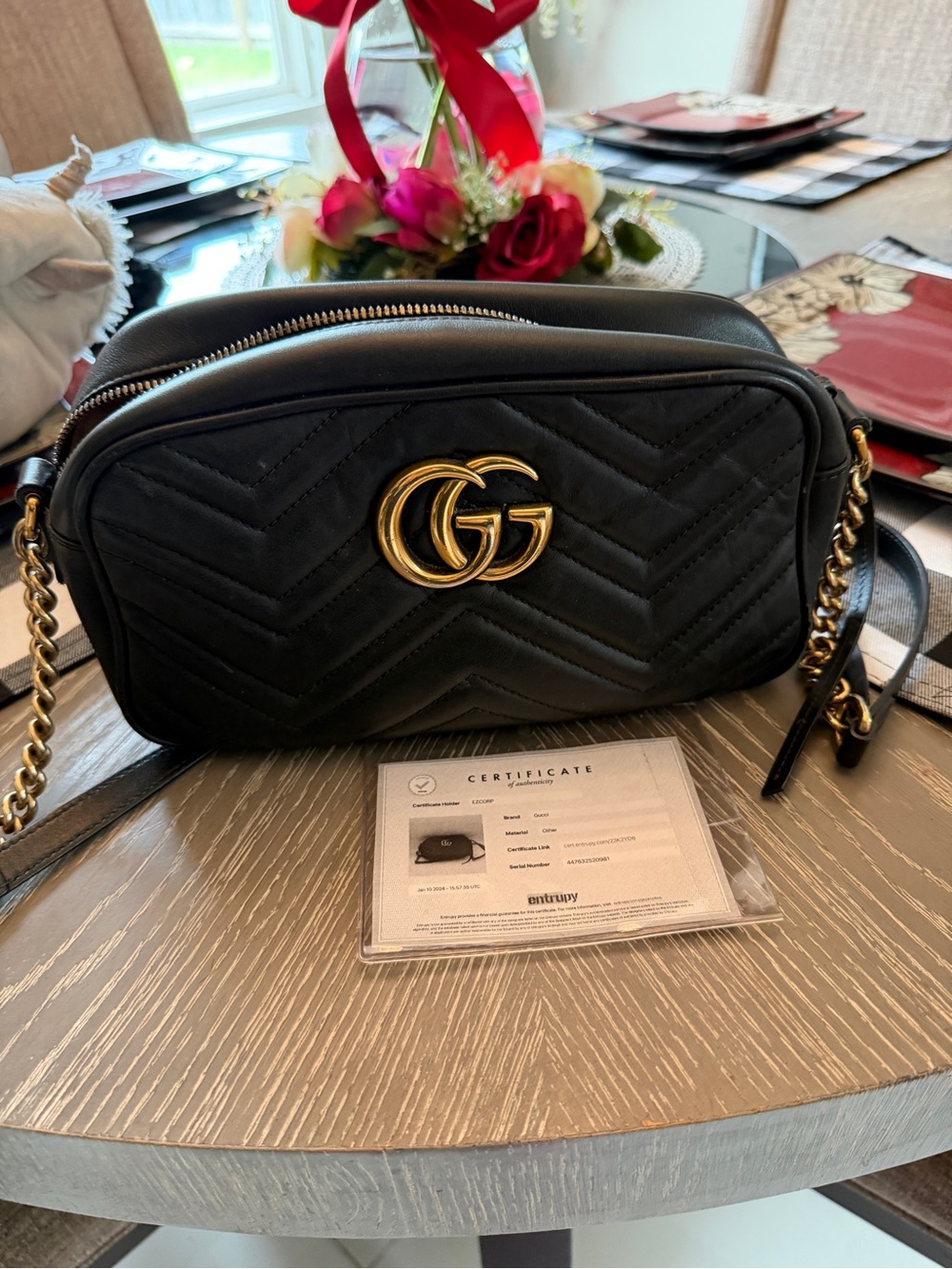 Gucci Black Matelassé Leather GG Small Shoulder Bag with Gold Hardware